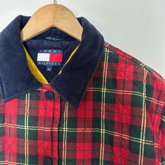 Tommy Hilfiger 1990’s Quilted Heritage Plaid Snap Button Down Corduroy Collar Ny - Picture 6 of 15